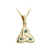 14K GOLD EMERALD TRINITY KNOT PENDANT