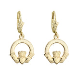 14K GOLD LARGE PLAIN CLADDAGH DROP EARRINGS