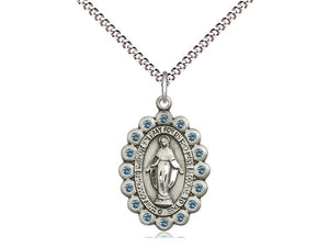 Miraculous Medal w/ Aqua Crystals