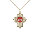 5 Way Medal with Red Enamel Dove in Center