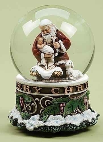 Kneeling Santa Musical Glitter Dome